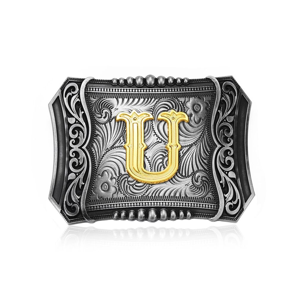 4868 Western Initial Letter ABC to XYZ Belt Buckle, Antique Golden Capital